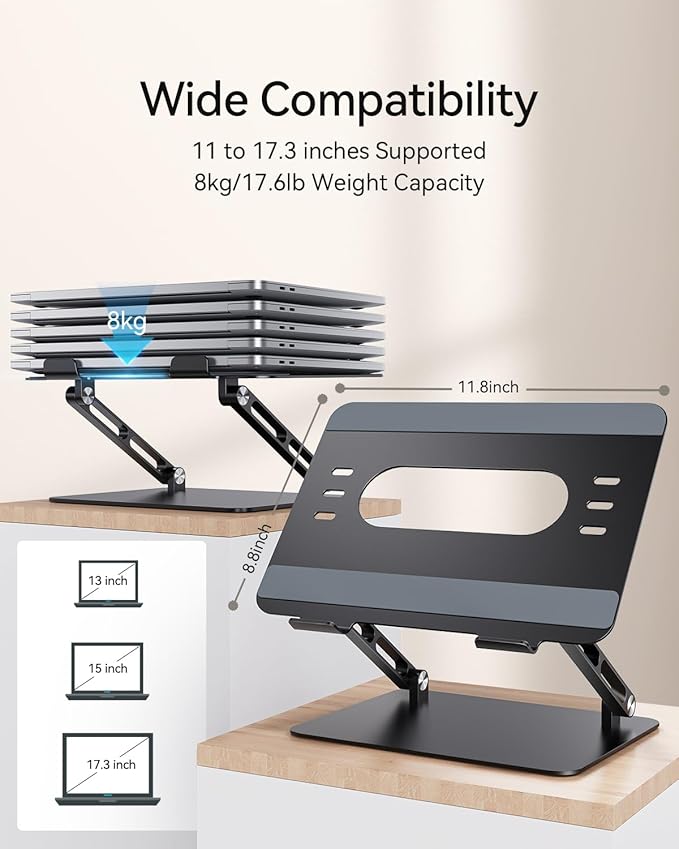 Orlian Foldable Aluminum Laptop Stand for 10-17.3" Laptops, Height Adjustable Portable Ergonomic Computer Holder, Space Saving Desk with Heat Dissipation. Compatible with MacBook/Dell/HP etc, Black