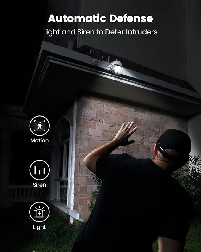 DEKCO Solar Security Camera Outdoor Wireless, Battery Powered, Panoramic Pan Tilt Zoom, Auto Motion Tracking, True 2K, Color Night Vision, Spotlight, 2-Way Talk