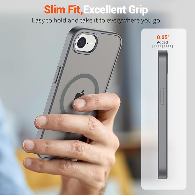 SUPFINE Magnetic for iPhone 17e Case/iPhone 16e Case (Compatible with MagSafe)(Military Grade Drop Protection) Translucent Matte Shockproof with Anti-Fingerprint Phone Case,Gray