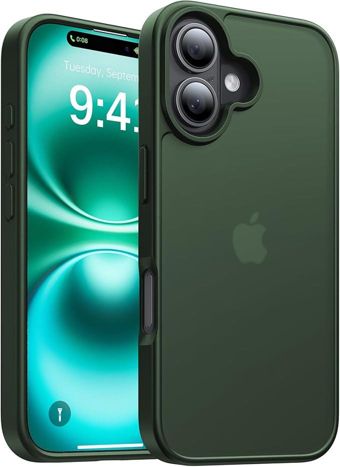 for iPhone 16 Case, [Military-Grade Drop Protection][Anti-Yellowing] Shockproof Protective Translucent Matte Cover for iPhone 16 Phone Case,Alpine Green