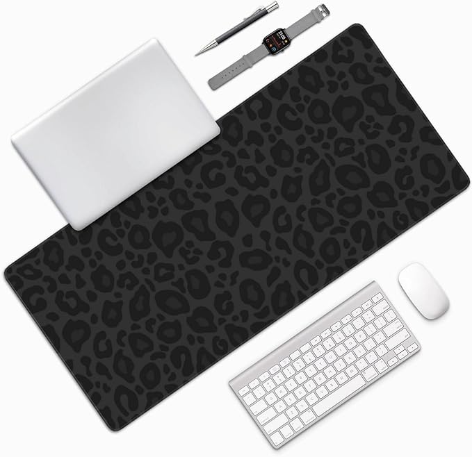 Black Leopard Print Mouse Pads XXL Extended Mousepad with Stitched Edges Non-Slip Rubber Base Computer Keyboard Pad Desk Mat for Home Office Desk Decor, 35.4" X 15.7"