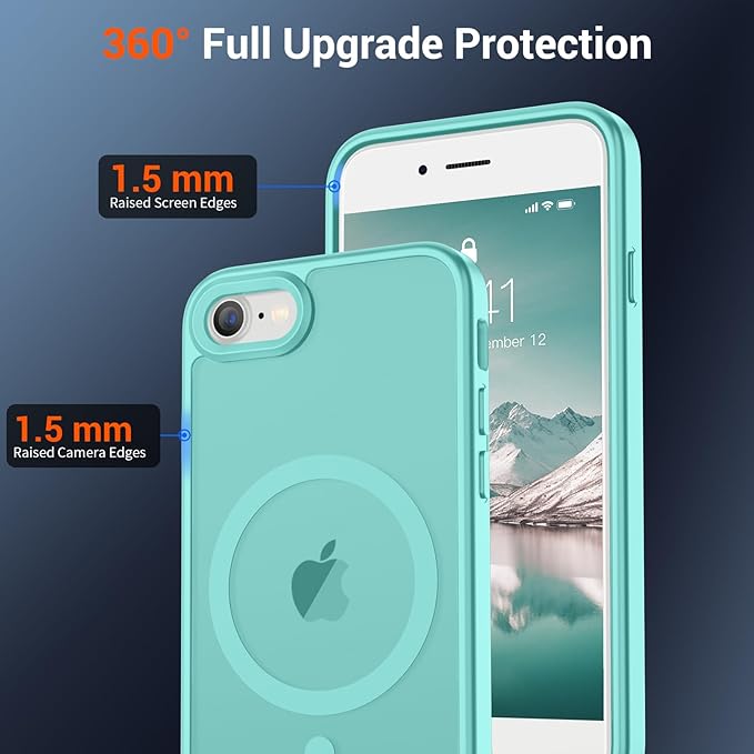 SUPFINE Magnetic for iPhone SE Case 2022 (3rd)/2020 (2nd), iPhone 8 Case (Compatible with MagSafe) (Military Grade Drop Protection) Slim Translucent Matte Phone Case,Blue Green
