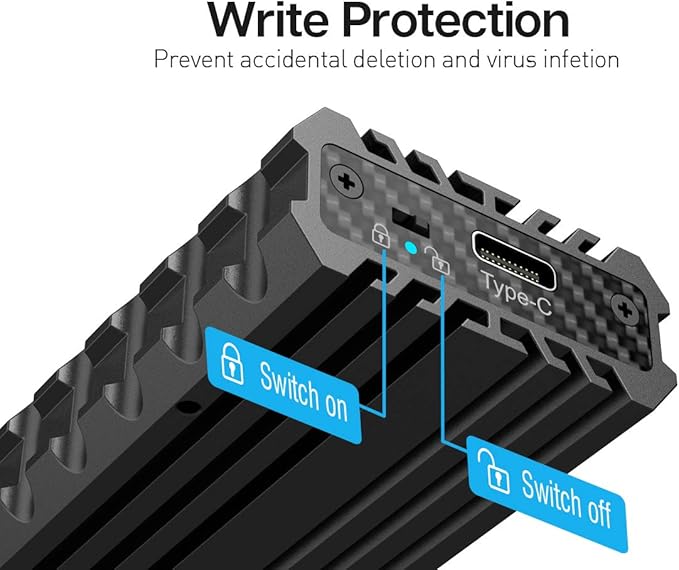 Ineo M.2 NVMe (PCIe) SSD USB10Gbps Type-C Rugged Militarized Enclosure with a Solid Metal Case and Built-in Write Protection Switch (Picatinny Rail Style) [C2597-NVMe]