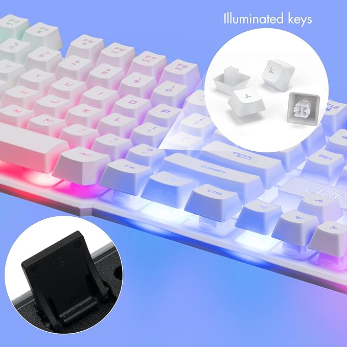 Gaming Keyboard and Mouse Wired CHOCNHOW White Keyboard Rainbow Backlit,Light Up Keys, Multimedia Keys, Waterproof Compatible with PC Laptop Xbox Ps4/Ps5 Work/Gamer