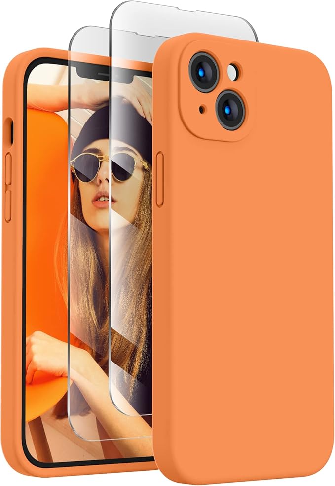 FireNova Designed for iPhone 13 Case, Silicone Upgraded [Camera Protection] Phone Case, Soft Anti-Scratch Microfiber Lining Inside, 6.1 inch, Kumquat