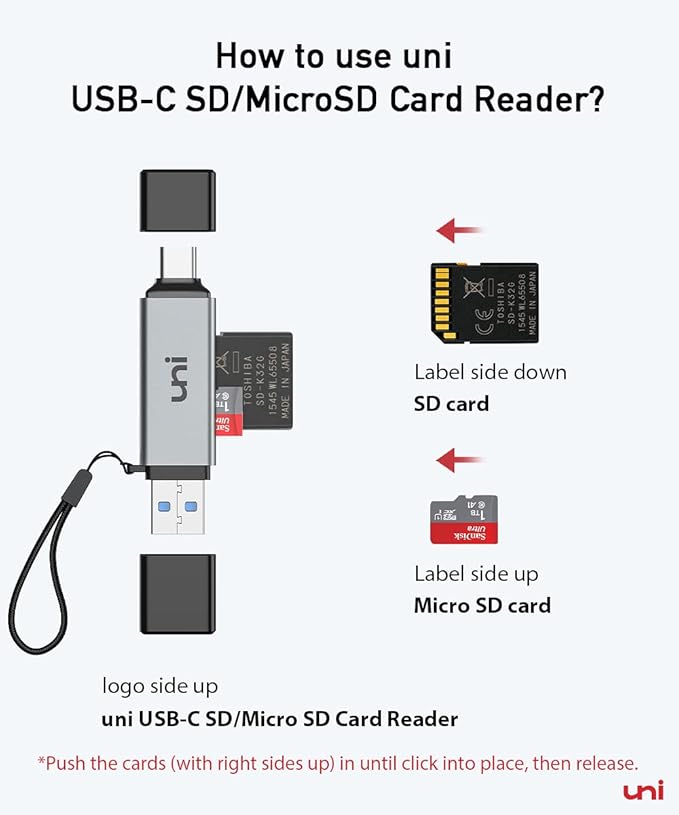 uni SD Card Reader, High-Speed USB C to Micro SD Card Adapter USB 3.0 Dual Slots, Memory Card Reader for SD/Micro SD/SDHC/SDXC/MMC, Compatible with MacBook Pro/Air, Chromebook, Android Galaxy