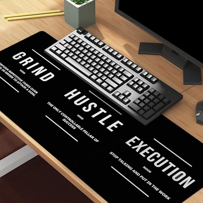 Motivational Office Long Mouse Pad Desk Pad Big Mouse Mat Inspirational Black Keyboard Hustle Desktop Entrepreneur Quote Mousepad for Mens Teens Gifts Daily Reminder 31.5"x15.7"