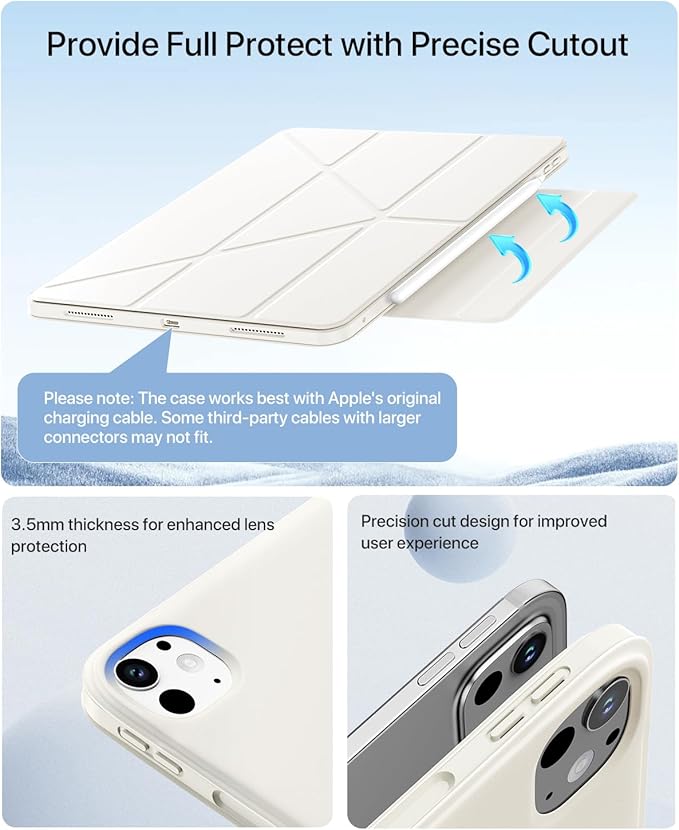 for iPad Pro 13 inch Case M5/M4 (2025/2024), Multi-Angle Y Fold Stand Magnetic Premium PU Leather Full Protective Case with Hidden Pencil Holder (Cream White)