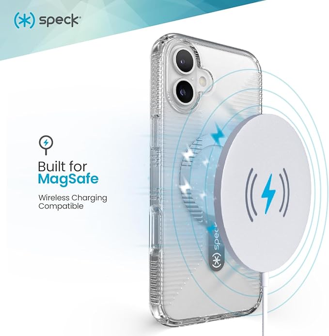 Speck Clear iPhone 16 Case - Slim Phone Case - MagSafe - GemShell - Crystal Clear