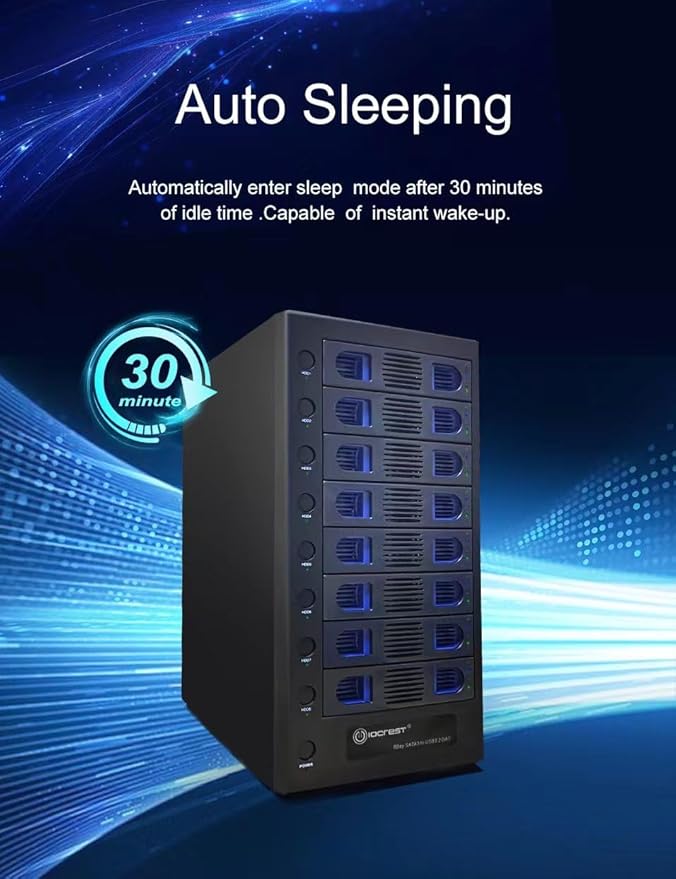 8 Bay Tool Less Tray Hot Swapable 2.5" and 3.5" SATA Hard Drive External USB-C 3.2 (10Gbps) Hard Drive Enclosure. Support up to 8X 22TB Capacity.