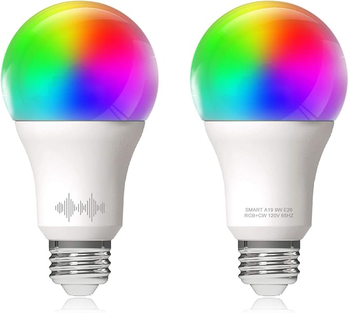 Helloify A19 Smart WiFi LED Light Bulbs, RGBCW Multi-Color Changing, Warm to Cool White Dimmable, Compatible with Alexa & Google Home (No Hub), 60W Equivalent E26, RGB+2700K-6500K, 2 Count
