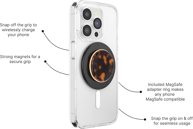 PopSockets Phone Grip for MagSafe, Magnetic Holder, Phone Stand, Tortoise Shell - Tortoise