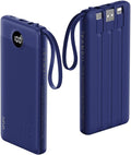 VRURC Portable Charger for iPhone, USB C Power Bank 10000mAh, Slim Travel Battery Pack Built in Cables & Lanyard, 5 Output 2 Input Portable Phone Charger for iPhone 17 16 15 14 13, Samsung-Navy