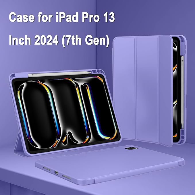 ZryXal New iPad Pro 13 Inch Case (M5) 2025 / (M4) 2024 with Pencil Holder, Smart iPad Case [Support Pencil Pro and Pencil (USB-C)], Support Touch ID and Auto Wake/Sleep (Slate Blue)