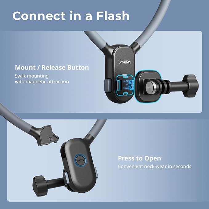 SMALLRIG Magnetic Neck Mount for Action Camera, Quick Release One-Click Button & Ergonomic Design, for GoPro Hero 12/11/10/9, for DJI OSMO 360/Nano/Action 6/5 Pro/4, for Insta360 Ace Pro 2-5126