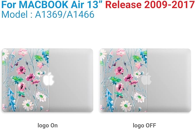 IBENZER Compatible with Old Version MacBook Air 13 Inch Case (2010-2017 Release). Models: A1466 / A1369, Plastic Hard Shell Case with Keyboard Cover for Mac Air 13, Daisy, A13BFL+1