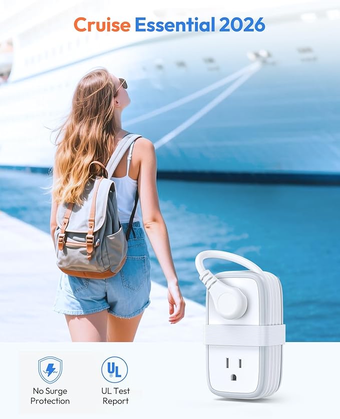 NTONPOWER 20W Travel Power Strip, Travel Essentials Cruise Approved Power Strip Non Surge Protector 4 Outlets 3 USB(1 USB-C) with 4FT Wrapped Extension Cord Flat Plug, Cruise Essentials 2026