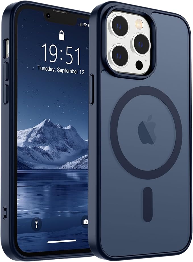 SUPFINE Magnetic for iPhone 12 Pro Max Case (Compatible with MagSafe) (Military Grade Drop Protection) Translucent Matte Shockproof Phone Cover,Dark Blue