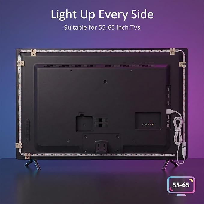 Bason TV LED Backlight for 55-65 inch TV, Bluetooth APP & Remote Control Strip Lights, Immersive Music Sync RGB USB Bias Lighting, Ambient TV Backlighting for Gaming, Movie & Home Theater Setup