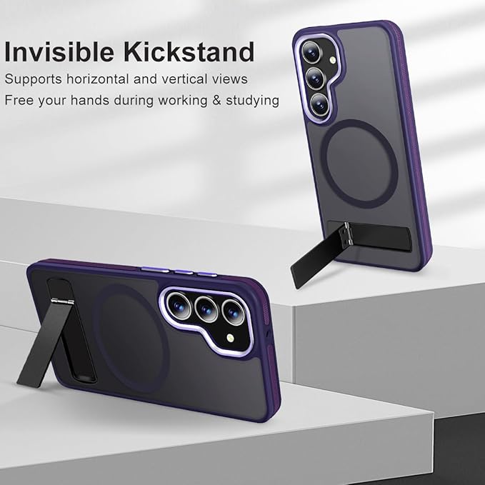 MALEWOLF Case for Galaxy S23 FE with 3 Modes Stand, Compatible with Magsafe, Color Hybrid Shockproof Cover Anti-Slip, Matte Translucent PhoneCase for Galaxy S23 FE (Dark Purple)