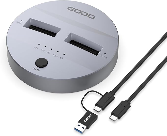 GODO NVMe/SATA M.2 Duplicator Dual-Bay Offline Clone USB C to NVME/SATA Docking Station for M2 SSD M Key and B+M Key Hard Drives Enclosure, Tool Free Aluminum10 Gbps USB3.1 Gen2 Type-C Adaptor
