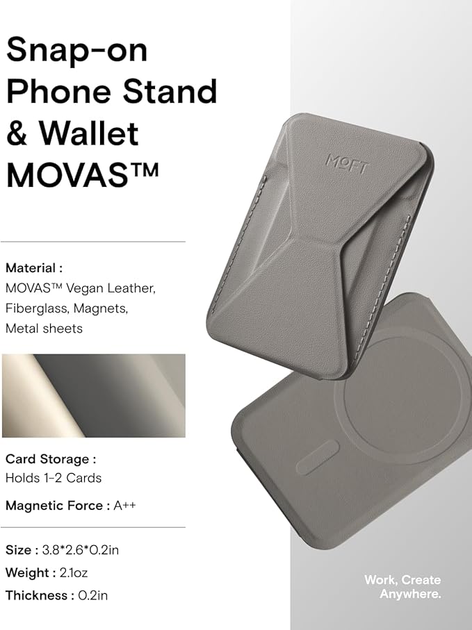 MOFT Magnetic Wallet Stand Compatible with iPhone 17/16/15/14/13/12 Series, Angle Adjustment & Magsafe Compatible MOVAS Phone Stand,Taupe