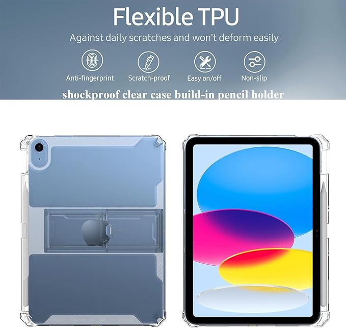 for iPad 9.7 inch Clear Case 2018/2017,iPad 6th/5th Generation Cover with Pencil Holder & Kickstand Anti-Slip Soft TPU Back Shockproof [Corner Protection] Ultra Thin Transparent Shell, Clear