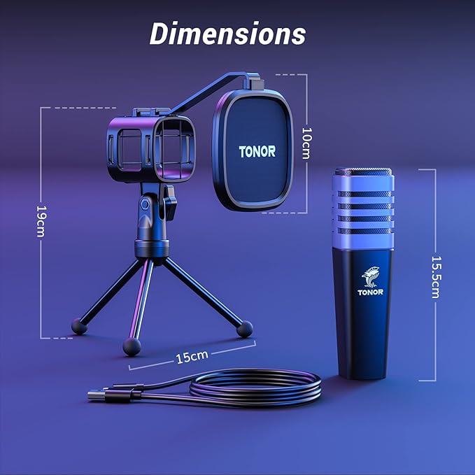 TONOR RGB USB Microphone, Cardioid Condenser Computer PC Mic with Tripod Stand, Pop Filter, Shock Mount for Gaming, Streaming, Podcasting, YouTube, Twitch, Compatible with Laptop Desktop,TC30 with RGB
