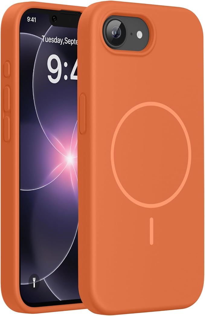 Miracase Magnetic for iPhone 17e Case & iPhone 16e Case, [Soft Anti-Scratch Microfiber Lining], Compatible with MagSafe, Silicone Shockproof Protection Phone Case for iPhone 17e/16e, Orange