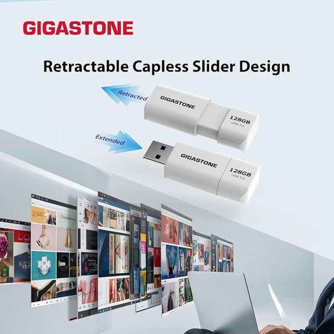 GIGASTONE 512GB Flash Drive, Z60 USB 3.0, 120MB/s Ultra Fast, Retractable Capless Slider Design, Data Storage, Backup for PC/Mac/TV/Car Audio, USB 2.0/3.0/3.1 Compatible