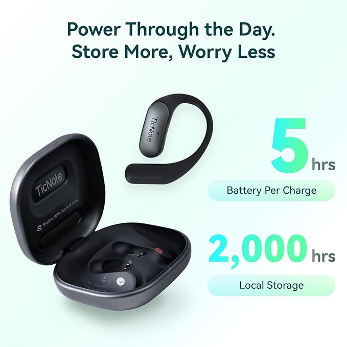 Mobvoi TicNote Pods Wearable AI Voice Recorder with 4G, No Phone Needed, Voice Activated, AI Transcription & Translation,Auto Transcription & Meeting Notes,120+ Languages, 5-Hour Battery, White
