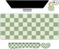 Large Gaming Mouse Pad Set, 4 in1 Ergonomics Keyboard Desk Mat with Memory Foam Wrist Rest, Extended Game Mousepad, Non-Slip Desk Pad Matt Easy Typing Pain Relief I Green Checkered