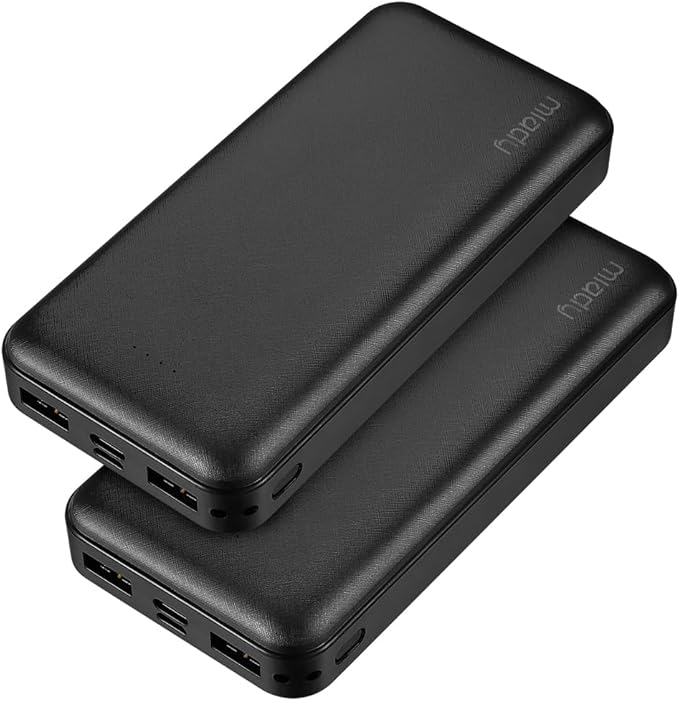 Miady 2-Pack 20000mAh Portable Charger, 22.5W USB C Fast Charging Power Bank 3 Outputs 2 Inputs Travel Essential Battery Pack Compatible with iPhone 17/16 Galaxy S24/22, iPad, Android(2 Black)