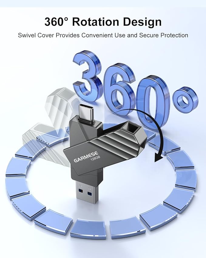 128GB USB C Flash Drive, Read Speed Up to 150MB/s USB 3.1 Gen 1 High-Speed Thumb Drive, Plug and Play Dual Port Memory Stick for iPhone 15/16/17 Pro Smart Phone/PC/Laptop/Tablet