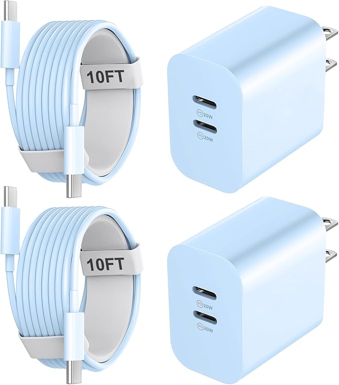 Fast Charger for Phone 17 16 15 Pro Max Charger, 20W Dual Port USB C Fast Charger Block with 10FT Long USB C to C Charging Cable Cord for Phone 17 16 15 Pro Max/17 16 15 Pro/15/15 Plus,Pad Pro