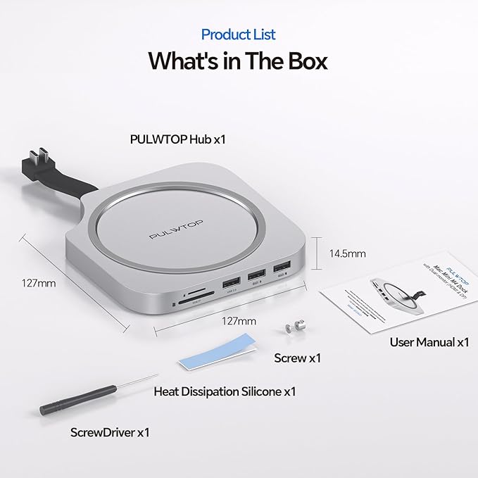 Mac Mini M4 Dock Stand with DP 4K 144Hz & HDMI 4K 60Hz, Mac Mini M4 Pro Hub with 4TB NVMe SSD Enclosure (SSD NOT Included), 3 USB A 2.0, SD/TF 3.0, 3.5mm Audio/Mic, USB C Hub for Mac Mini 2024