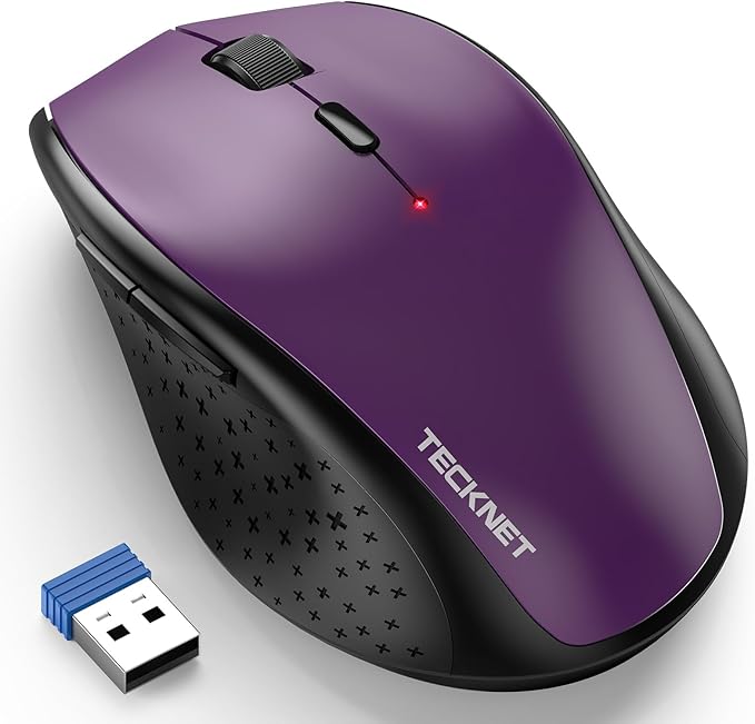 TECKNET Wireless Mouse, 2.4G USB Computer Mouse with 6-Level Adjustable 4800 DPI, 30 Months Battery, Ergonomic Grips, 6 Buttons Portable for PC, Chromebook, Mac - Purple