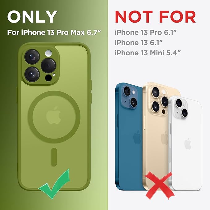 CAPRARO CAPRRO Magnetic for iPhone 13 Pro Max Case, [Compatible with MagSafe] [Full Camera Protection] Shockproof Protective Slim Translucent Matte Phone Case for iPhone 13 Pro Max 6.7'', Cedar Green