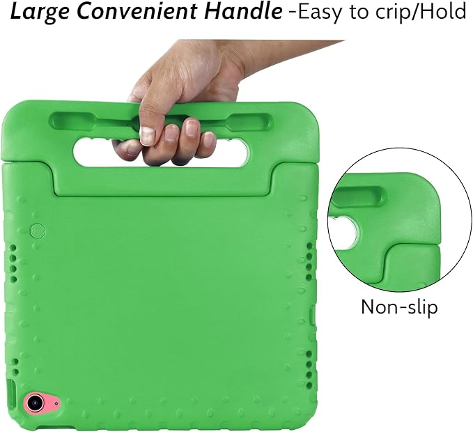 Dteck Kids Case for iPad 10th Gen 10.9" with Pencil Holder, Shockproof Rugged EVA Handle Stand Child Proof Case, Green