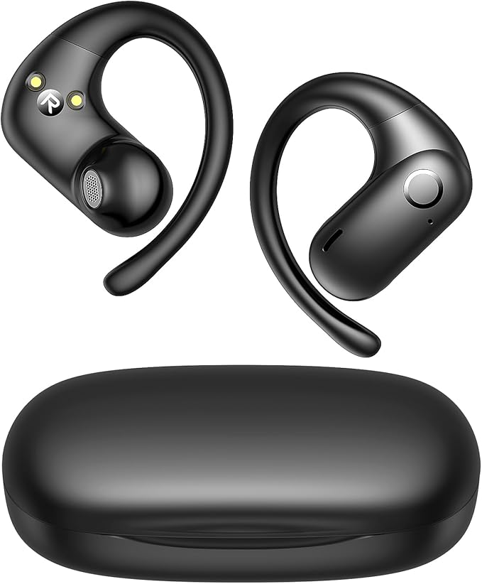 kurdene Wireless Earbuds 5.4 Bluetooth Headphones, Open Ear Buds with Deep Bass Sound, 60Hrs Playtime Earphones Secure Fit for Earhooks for Running, Meeting, Workout-Black