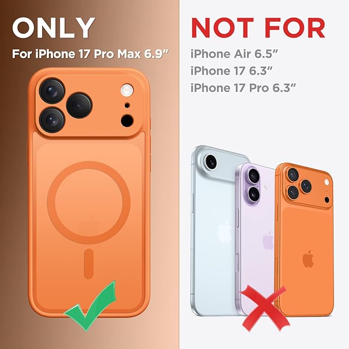 CAPRARO Magnetic for iPhone 17 Pro Max Case, Upgraded [Full Camera Protection] [Compatible with MagSafe] Protective Translucent Matte Women Girl Phone Case Cover, Cosmic Orange