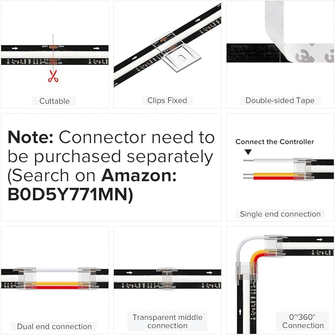 BTF-LIGHTING WS2811 Smart IC RGB FCOB COB LED Strip, UL Listed 720LEDs/m High Density Color Chasing Uniform Light, DC12V 9.8FT 12mm Width Black PCB for Home Party DIY Decor(No Adapter or Controller)