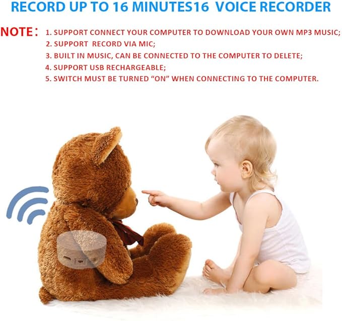 16 Minutes Voice Recorder, Record Custom Message for Crafts, Stuffed Bear, Baby Doll, and Pillow (2Pack + White)