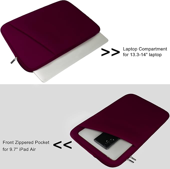 Laptop Sleeve Case 14 inch, Durable Carrying Bag Shockproof Protective Case Cover, Handbags Briefcase Laptop Bag Compatible with 14" MacBook Air/Pro HP Asus Lenovo Notebook Computer, Wine Red