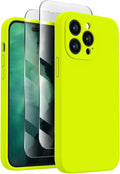 FireNova for iPhone 14 Pro Case, Silicone Upgraded [Camera Protection] Phone Case with [2 Screen Protectors], Soft Anti-Scratch Microfiber Lining Inside, 6.1 inch,Fluorescent Green
