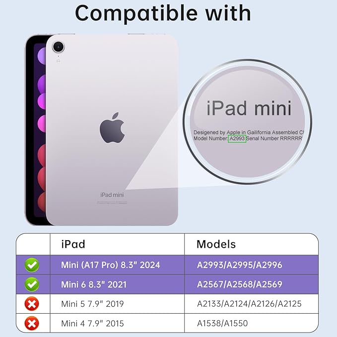 MoKo for iPad mini 7 A17 Pro Case 2024, iPad mini 6th Generation Case 8.3 Inch 2021 with Pencil Holder, Slim Light Trifold Smart Protective Cover with Hard PC Translucent Back Shell, Lilac