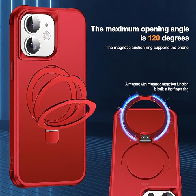 SKYLMW Compatible with iPhone 11 Case with Invisible Magnetic O-Ring Stand Military-Grade Case for iPhone 11 6.1" [Compatible with Mag-Safe][Great Grip Feeling], Red