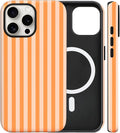 Magnetic for iPhone 13 Pro Max Case Cute Stripes Phone Case, Shockproof Slim TPU and Hard PC Protective Phone Cover Compatible with MagSafe Designed for Women Girls, Orange