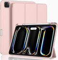 ZryXal New iPad Pro 13 Inch Case (M5) 2025 / (M4) 2024 with Pencil Holder, Smart iPad Case [Support Pencil Pro and Pencil (USB-C)], Support Touch ID and Auto Wake/Sleep (Rose Pink)