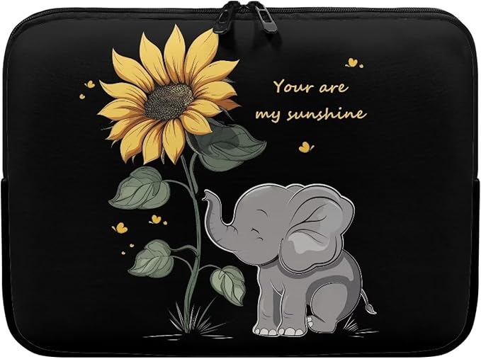 Sunflower Elephant Laptop Sleeve Case for Kids 10 Inch Laptop Protector with Multiple Uses Lightweight Computer Sleeve Tablet Bag Laptop Carrying Case Gifts for Girls Black